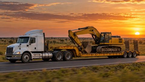 Traslado de excavadora en lowboy