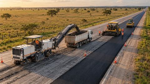 Repavimentación de vía troncal con fresadora y pavimentadora